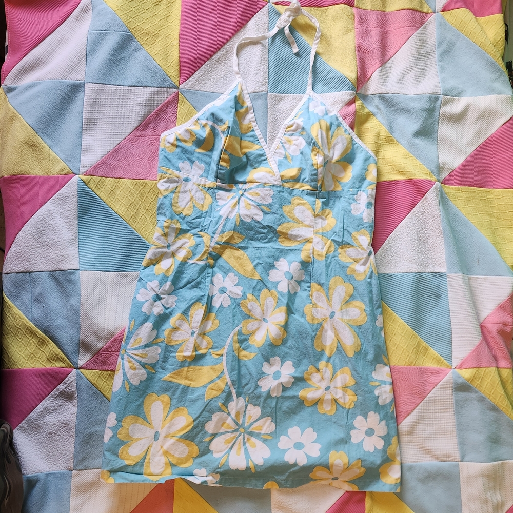Vibrant Floral Mini Dress - Blue and Yellow